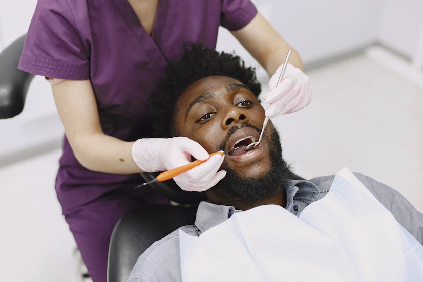 Young African American Man Guy Visiting Dentist S Office Prevention Oral Cavity Man Famale D